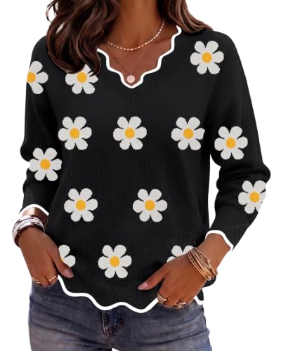 Image of Zeagoo Women's 2026 Fall V Neck Sweater Long Sleeve Lightweight Knit Tops