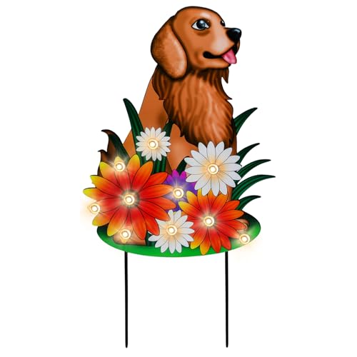 WONDER GARDEN Outdoor Garden Stakes with LED Lighted Dog Flower Yard Sign