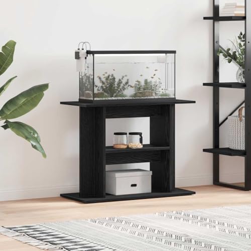 Homgoday Soporte para Acuario de Madera de Roble Negro 80x35x60 cm