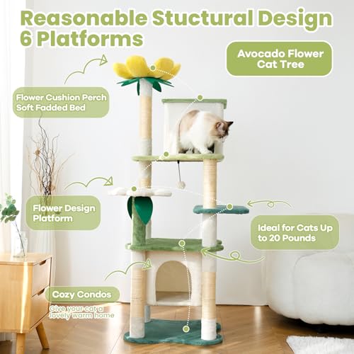 Árbol para gatos grande con diseño aguacate floral de 64.5 pulgadas miniatura 2