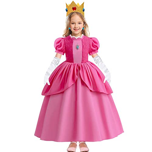 Zalongye Princess Peach Costume Dress For Girls Cosplay Halloween Party Dress Up Princess Peach Dress（120） #TOP2