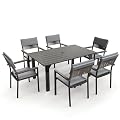 Sundale Outdoor Metal Dining Set for 6, 6-Piece Patio Dining Table and Stackable Rattan Chairs Set with Headrests and Cushions for Backyard, Garden, Deck, Dark Gray
