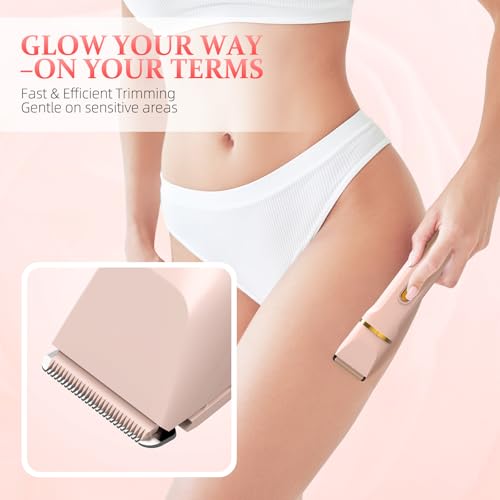 5-in-1 Bikini Trimmer for Women, IPX7 Waterproof Electric Hair Trimmer, Cordless Body Razors Shaver, Facial & Pubic Hair Removal, Ceramic Blade, Rose Red