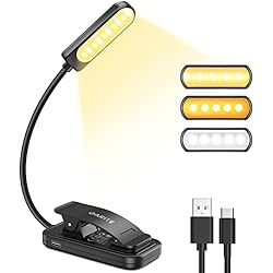 Lamparas Lectura Amazon GARITE Luz Lectura, 10 LED Lámpara de Lectura con 3 Colores y Atenuación Continua, Protección Ocular USB Recargable y Largas Horas, Luz de Lectura con Clip Flexible de 360 ° para Cama, Tableta, Viaje