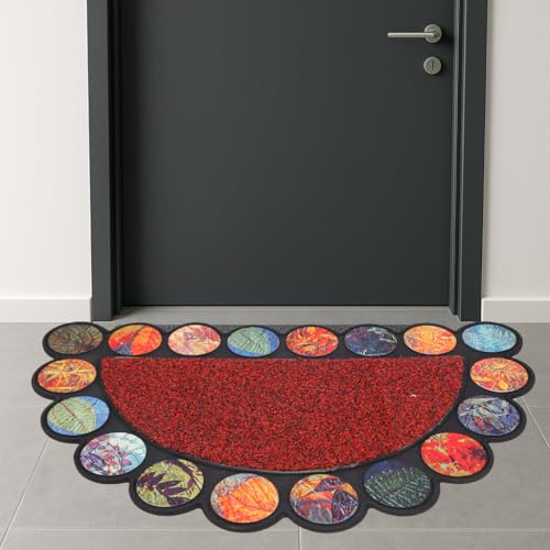 Viterbo Biancheria Tappeto Zerbino Gommato Ingresso Mezzaluna 50x80Cm Antiscivolo Moderno A Fantasia (Rosso/Multi)