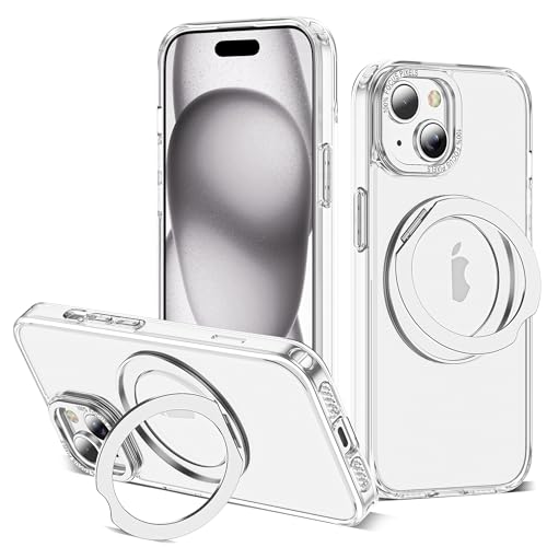 Coque iPhone 15 transparente avec anneau magnétique rotatif 360