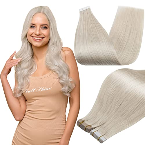 Full Shine Blonde Hair Extensions Color 1000 Blonde Tape in Hair Extensions Human Hair Remy Seamless Skin Weft 24Inch Double Sided Adhesive Extension 100G for Women 40Pcs