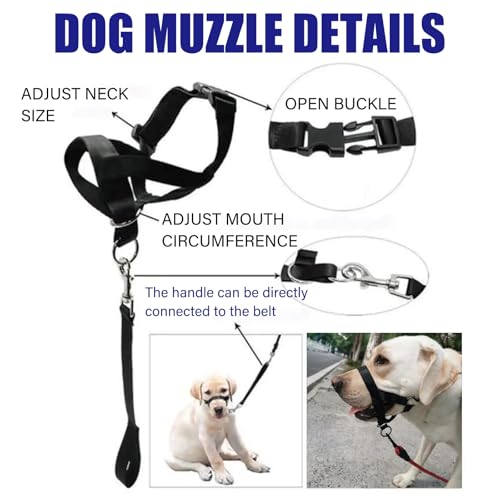 JSTHHTT 2 Pcs Hundehalfter Mit Gepolstertem Stoff, Hundehalfter mit Sicherheitsgurt, Verhindert, DASS Ihr Hund an der Leine zieht, Kopfgeschirr für Hunde, Leicht, mit gepolstertem Nasenriemen
