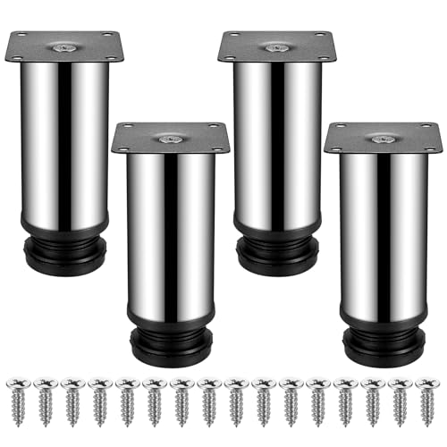 HAOCHEN 4 Piezas Patas para Muebles Altura Regulables, Patas Ajustables, Patas para Mesas Acero Inoxidable, Patas para Muebles Sofá Mesa Estantes, con Tornillos - 50x120 mm