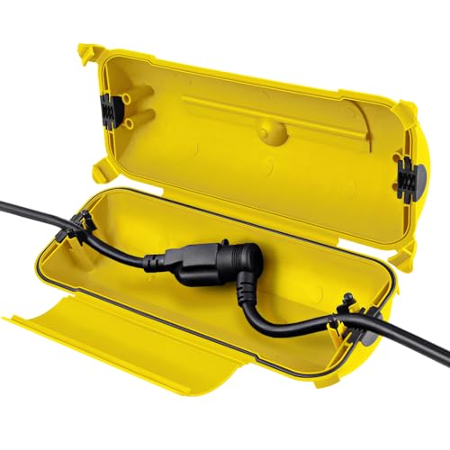Flemoon Outdoor Extension Cord Safety Cover with Waterproof Protector Seal, Weatherproof Electrical Connection Box for Outdoor Outlets, Plugs, Sockets, Holiday Decorations, Power Tools, Yellow