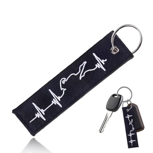 JRYXDS Portachiavi Per Moto, Battito Cardiaco, Portachiavi Tag Con Anello Porta Chiavi Da Moto In Resistente Tela Ricamata Su Entrambi I Lati Per Barca Auto Compatibile