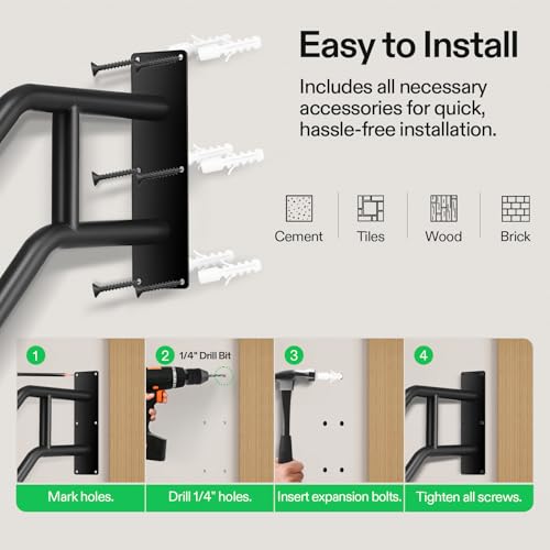 Image of VIVOSUN Outdoor Handrail, 3 Step Stair Handrail, 28 inch x 19 inch Fits 1 to 3 Steps, U-Shaped Wrought Iron Stair Railing, Wall-Mounted Safety Rail for Concrete Step, Porch Steps, Black