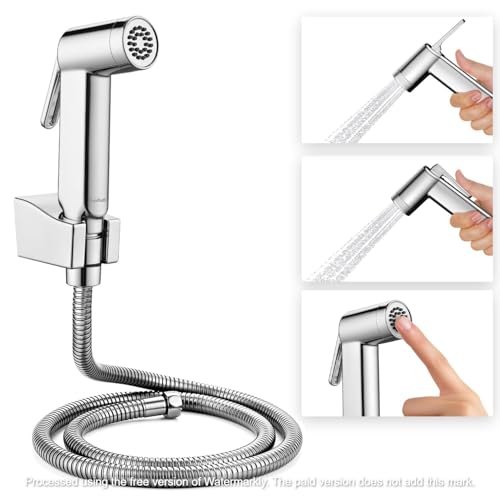 Image of LUVBATH Italian Design Health Faucet Set for English Toilet | High Pressure ABS Jet Spray with 1m SS 304 Hose Pipe & Wall Hook | Durable & Leakproof Bathroom Bidet | Easy Installation | Pack of 4