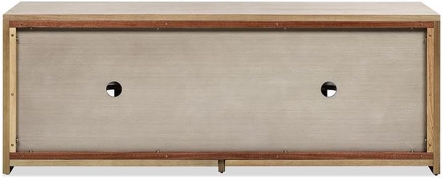 Pemberly Row 65" Arched Front TV Stand Media Cabinet, Solid Rubberwood, Natural Brown Finish, Open Shelf Storage, Cable Management, Contemporary Living Room Entertainment Furniture