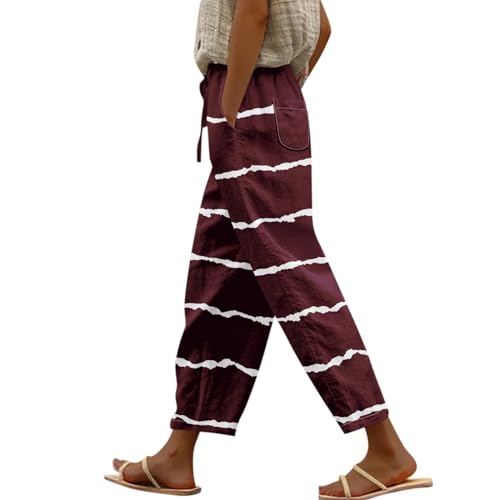 Work Pants Women Dress Pants Stretchy Cotton and Linen Pants for Women Womens Dress Pants Casual Yoga Pants Flare Cotton and Linen Pants for Women White Pants Women(3-Wine,Large)