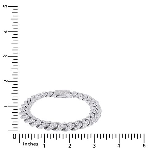 Savearth Diamonds Round Cut Lab Created Moissanite Diamond 10Mm Width Cuban Chain Bracelet In 14K White Gold Over Sterling Silver Jewelry For Men (G-H Color, Vvs1 Clarity, 3.00 Ct) 8.5" Long #TOP3