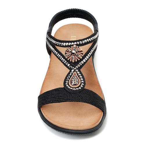 Image of UBFEN Womens Rhinestone Flat Sandals Comfortable Vacation Bohemian Style