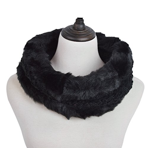 Premium Solid Color Winter Diamond Knit Faux Fur Trim Infinity Loop Circle Scarf2
