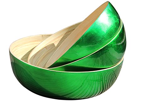 SimSim Hochglanz XXL Dekoschale, Schüssel aus Bambus, 35 cm Durchmesser, Außenlackierung grün Cover