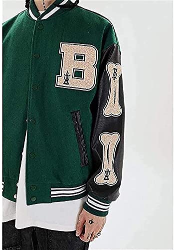 Veste bomber varsity pour homme en coton vert taille L style streetwear