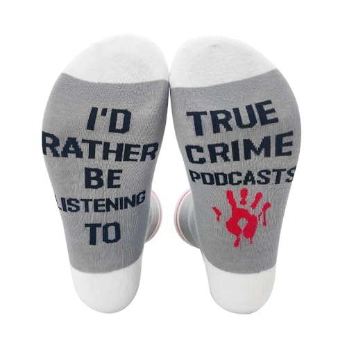 ZHANTUONE I'd Rather Be Listening To True Crime Podcasts, Funny Cozy Breathable Printed Cotton Socks, Unisex Novelty Knitted Socks, Crime Inspired Gifts, Gifts for Crime Fans Friends Coworker