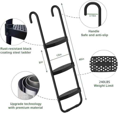 Image of Eurmax USA Universal Trampoline Ladder,240 lbs Capacity,3 Skid-Proof Safety Wide Steps,UV-Resistant Steel Stairs for Kids /Children,Universal Hook Fit,Trampoline Stairs Accessories for Children /Kids