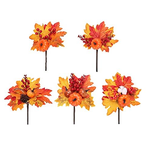 RSTYS Fall Floral Picks, 5Pcs Artificial Maple Leaves Pumpkin Berry Stems Flower Decor Autumn Floral Picks for DIY Wreath Garland Vase Arrangment Thanksgiving Festival, 58535396104581803350301 Cover