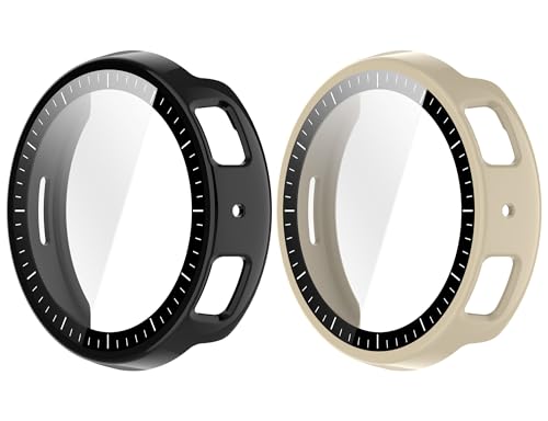 SHEAWA for Amazfit Active Max 48mm �P�[�X �J�o�[ 2�Z�b�g PC+�����K���X�t�B���� �S�ʕی� 9H�d�x ��̌^�ی�P�[�X �ی�J�o�[ �ϏՌ� �A�N�Z�T���[ (�u���b�N+�A�C�{���[)