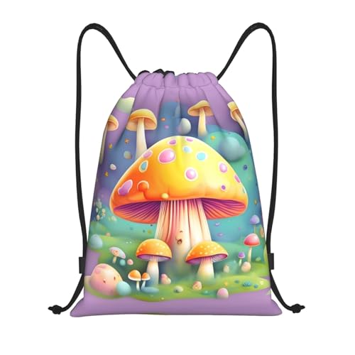 Medium Gym Drawstring Bag - Lightweight Fantasy Dream Mushroom Print Sport Sackpack for Yoga, Travel, and Hiking - Storage Backpack