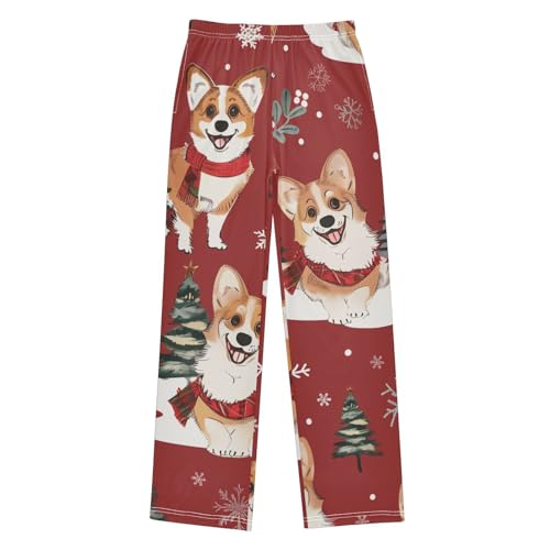 Corgi Dog Xmas Tree Boys Long Pants Soft Trousers Elastic Waist Kids Lounge Bottoms with Pockets S-XL