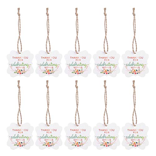 50pcs Wedding Favor Tags Thank You Tags Thank You for Celebrating with Us Pattern with Hemp Rope for Wedding Party Favor (Antler Printing)