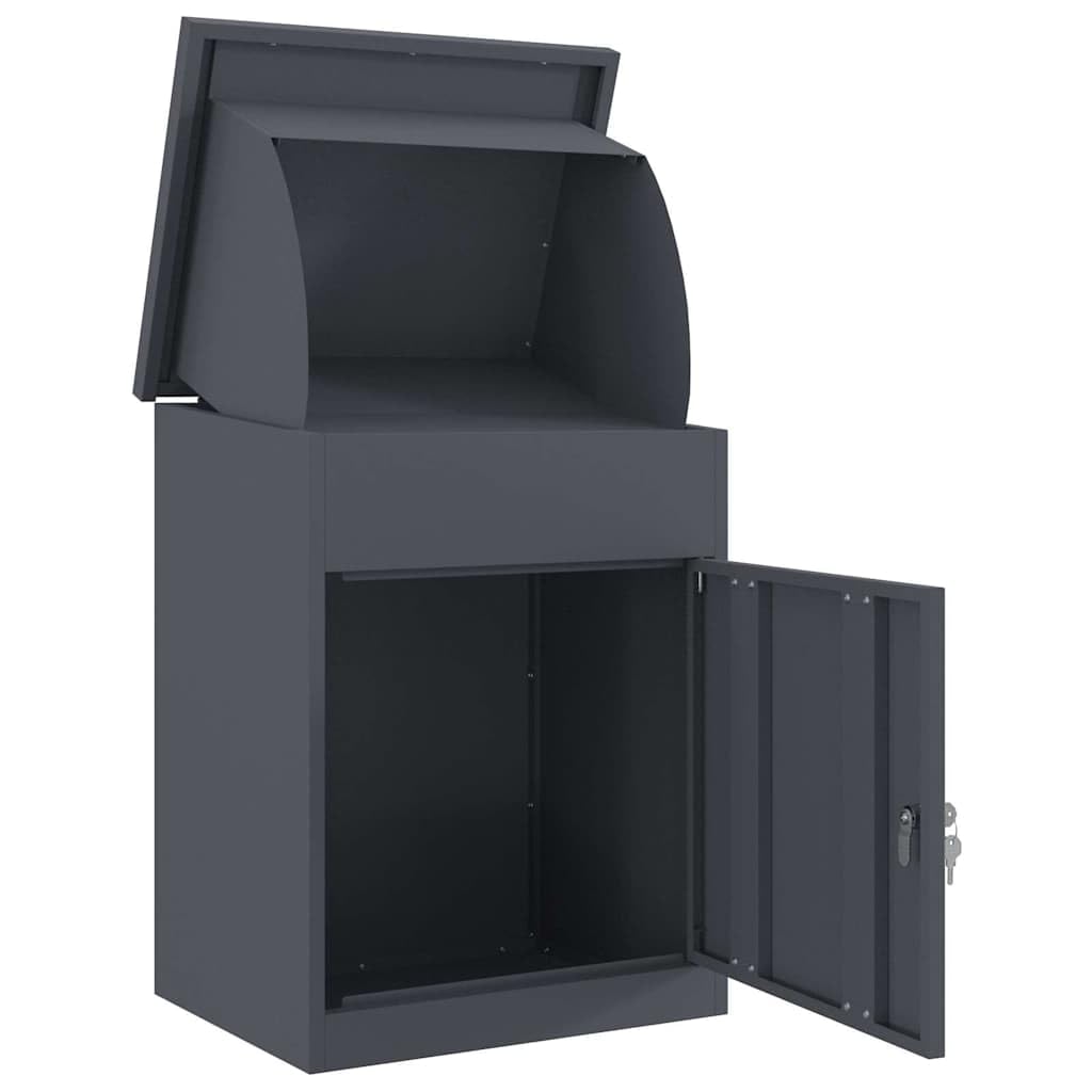 vidaXL Paketdrop-Box mit Speicher Anthrazit 47,5 x 38 x 59 cm Stahl, Sichere Paketbox, wasserdichtes Material, moderner Stil, Außenbriefkasten, tolle Lösung für Pakete, Garten-Deko