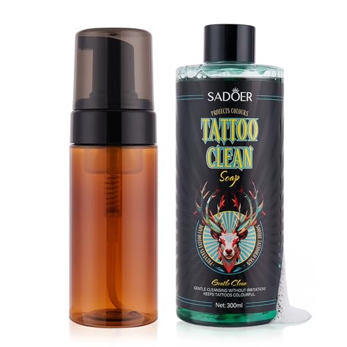 VRAIKO SADOER - Jabón verde para tatuajes ultraconcentrados, 10 oz con botella de espuma de 120 ml, 1:10, para tatuajes de tatuajes, equipo limpio