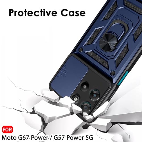 Image of TheGiftKart Tough Armor Bumper Back Cover Case for Motorola Moto G67 Power / G57 Power 5G | Sliding Camera Cover, Kickstand & Ring Holder | 360 Degree Protection Back Cover Case (PC & TPU, Blue)