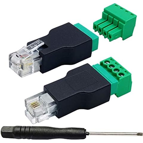 AAOTOKK RJ11 Screw Terminal RJ11 4P 4C Male to 4Pin Female Bolt Screw Type terminals Plug for Telephone,CCTV wiring Coupler (2 Pack) Cover