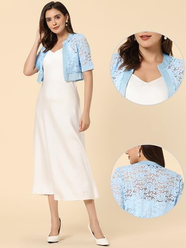 Image of Allegra K Lace Shrug for Women's Cropped Sheer Floral Lace Shrug for Evening Dresses