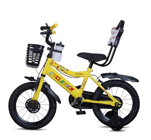 Image of 14T Kids Cycle for Boys & Girls Ideal for Age Group 2-5 Years with Balance Wheel & Back Rest Seat & Water Bottle | Semi Assembled | Rigid Fork | Frame 9 Inch (Yellow)