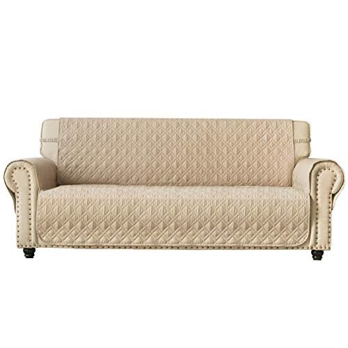 Ameritex Couch Sofa Slipcover 100% Waterproof Nonslip Quilted Furniture Protector for Dogs, Children, Pets, Machine Washable (Beige, 68″)