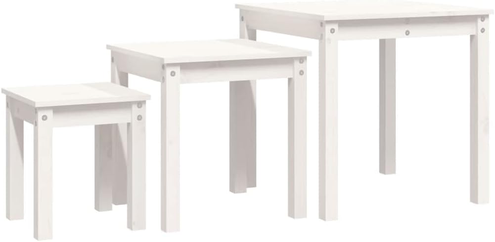 vidaXL Nesting Table White Solid Pine Wood Small Stackable