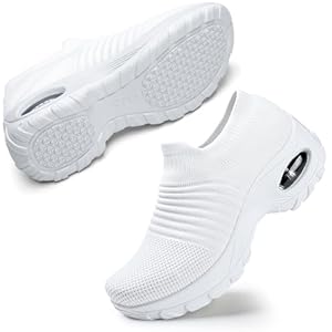 STQ Womens Slip on Walking Shoes Breathable Non Slip Work Shoes Comfortable Air Cushion Orthopedic Sneakers with Arch Support