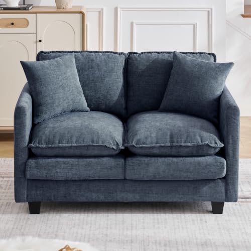 Image of 51'' Cloud Loveseat Couch, Love Seats Cloud Sofa with 2 Throw Pillows, Modern 2 Seater Sectional Couches with Deep Seat, Modular Sofas for Living Room, Bedroom, Small Apartment, Blue