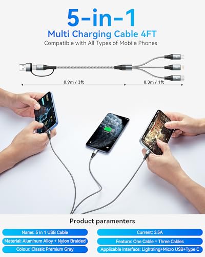 Miger 5 in 1 Multi Ladekabel,USB A/C Multi USB Kabel mit Datenübertragung – Ansicht 8
