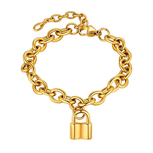FOCALOOK Dije Candado Pulseras Mujeres Cadenas Cortas de Rolo Grande Colores...