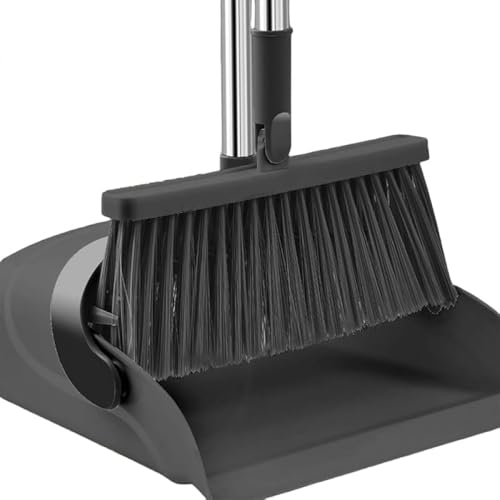 Ohget ほうき ちりとり 掃除セット 自立式 収納便利 長柄 調整可能 94cm-135cm 室内 玄関 ホーム 美容室 ショップ最適 (グレー)