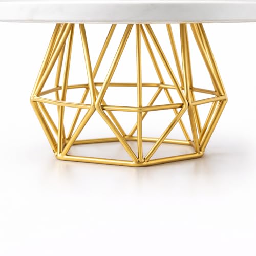Image of Premium Metal Cake Stand with White Tray & Gold Finish Base | Elegant Dessert Stand for Cakes, Cupcakes, Pastries & Fruits | Decorative Serving Platter for Home, Parties & Gifting