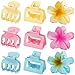 3 Styles Medium Hair Clips for Women 9 Pcs Small Claw Clips for Thin Hair Flower Hair Clips for Thick Hair Square Hair Claw Clips for Girls Hawaiian Plumeria Hair Accessories for Women (Pink)