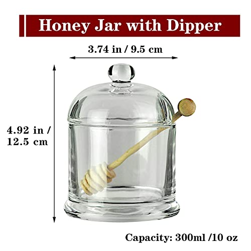 Rwaken Glass Honey Jar With Wooden Dipper And Glass Lid,Honey Pot Dispenser For Store Honey And Syru,10 Ounces #TOP1