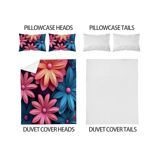 Housse de couette fleurs roses anti-plis lit king parure microfibre facile à laver - 4