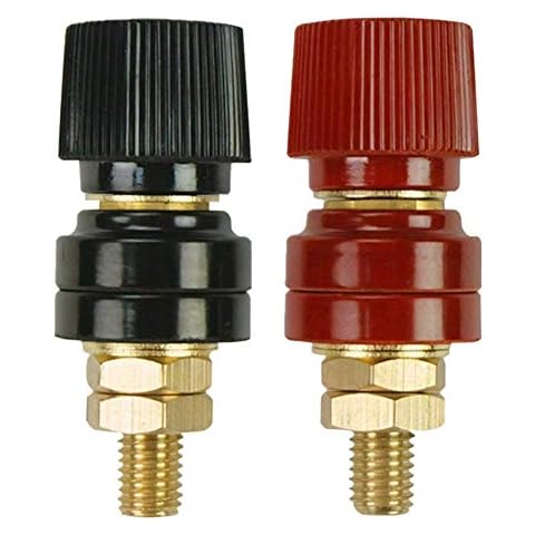 3/8" Copper Battery Terminal Stud Connector, Ampper M10 Remote Battery Binding Post Junction Post Block Terminal Kit, Pack of 2 (Red and Black) Cover