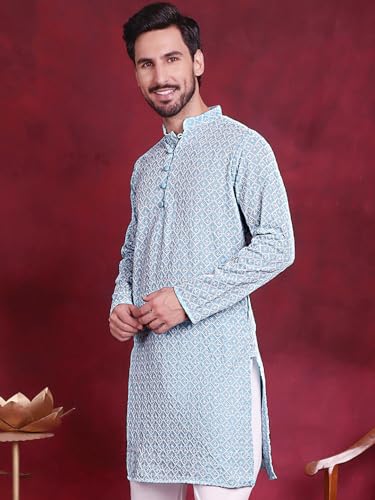 Image of Jompers Cotton Chikankari Embroidered Regular Fit Kurtas for Men